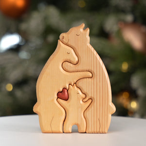 Unis, nous sommes forts - Puzzle en bois en forme d'ours familial - Sculptures d'animaux en bois, ornements de table en bois sculpté, décoration en bois sculpté - Cadeau pour les membres de la famille