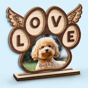 Photo personnalisée « Mon amour pour toi est éternel » – Plaque commémorative en bois personnalisée à 2 couches avec support plat – Cadeau de pendaison de crémaillère pour propriétaires et amoureux des animaux