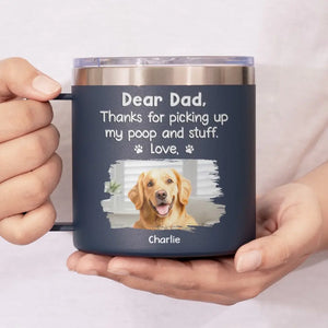 Photo personnalisée Merci d'avoir choisi mes affaires - Gobelet personnalisé en acier inoxydable de 14 oz avec poignée pour chien et chat - Fête des pères, cadeau pour les propriétaires d'animaux et les amoureux des animaux