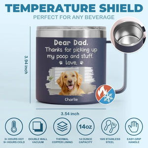 Photo personnalisée Merci d'avoir choisi mes affaires - Gobelet personnalisé en acier inoxydable de 14 oz avec poignée pour chien et chat - Fête des pères, cadeau pour les propriétaires d'animaux et les amoureux des animaux