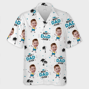 T-shirt hawaïen unisexe personnalisé avec photo « Papa le plus cool de la plage » - Cadeau idéal pour les vacances d'été, pour papa