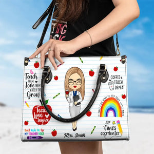 Merci de m'avoir aidé à briller - Sac à main en cuir personnalisé pour enseignant - Cadeau pour enseignant