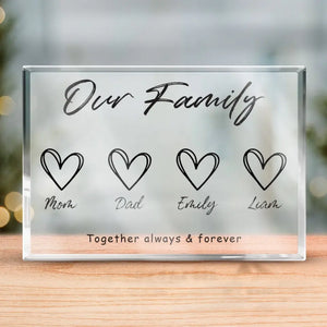 Voici notre bonheur pour toujours - Plaque rectangulaire en acrylique personnalisée pour la famille - Cadeau pour les membres de la famille