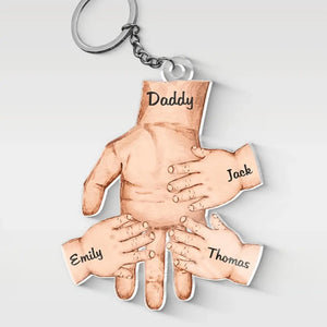 Nos doigts entrelacés, connectés à jamais - Porte-clés personnalisé en acrylique de forme personnalisée pour la famille - Cadeau pour papa, grand-père