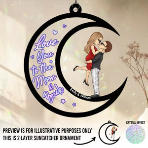 Je t'aime jusqu'à la lune et retour - Attrape-soleil personnalisé pour fenêtre - Cadeau pour mari et femme, anniversaire