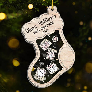 Un bébé heureux aux yeux brillants - Décoration de Noël personnalisée à 3 étages pour bébé et nouveau-né