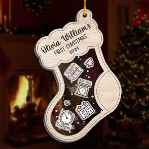 Un bébé heureux aux yeux brillants - Décoration de Noël personnalisée à 3 étages pour bébé et nouveau-né