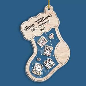 Un bébé heureux aux yeux brillants - Décoration de Noël personnalisée à 3 étages pour bébé et nouveau-né