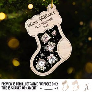Un bébé heureux aux yeux brillants - Décoration de Noël personnalisée à 3 étages pour bébé et nouveau-né