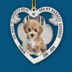 Photo personnalisée « Allée au paradis, à jamais dans nos cœurs » – Ornement commémoratif personnalisé – Forme personnalisée en métal – Cadeau de condoléances, cadeau de Noël pour propriétaires d'animaux et amoureux des animaux
