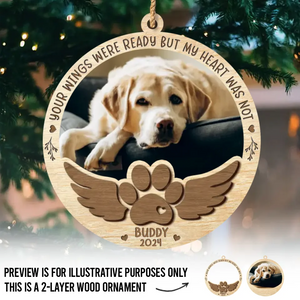 Photo personnalisée à la mémoire de notre cher ami - Décoration de Noël en bois à 2 couches, personnalisée et commémorative - Cadeau de condoléances, cadeau de Noël pour les propriétaires d'animaux et les amoureux des animaux