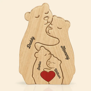 The Family Is One Of Nature’s Masterpieces - Family Personalized Custom Bear Shaped Wooden Art Puzzle - Wooden Pet Carvings, Wood Sculpture Table Ornaments, Carved Wood Decor - Gift For Family Members