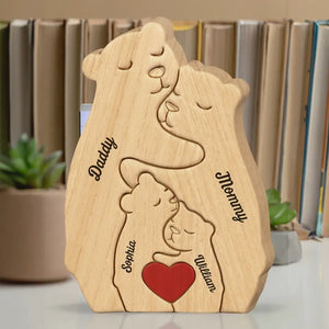 The Family Is One Of Nature’s Masterpieces - Family Personalized Custom Bear Shaped Wooden Art Puzzle - Wooden Pet Carvings, Wood Sculpture Table Ornaments, Carved Wood Decor - Gift For Family Members