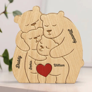 Together, We Make A Beautiful Family - Family Personalized Custom Bear Shaped Wooden Art Puzzle - Wooden Pet Carvings, Wood Sculpture Table Ornaments, Carved Wood Decor - Gift For Family Members