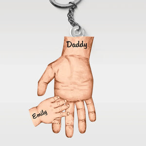 Nos doigts entrelacés, connectés à jamais - Porte-clés personnalisé en acrylique de forme personnalisée pour la famille - Cadeau pour papa, grand-père