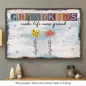 Le bonheur est un câlin d'un petit-enfant - Affiche horizontale personnalisée pour la famille - Cadeau pour maman, grand-mère