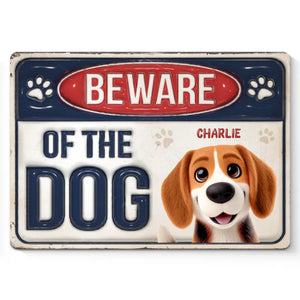 Attention au chien - Plaque métallique personnalisée effet gonflant 3D imprimée pour décoration d'intérieur - Cadeau de pendaison de crémaillère pour propriétaires et amoureux des animaux