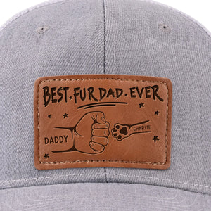 Papa fier de ses enfants - Casquette personnalisée en cuir avec patch chien et chat - Fête des Pères, cadeau pour les propriétaires et les amoureux des animaux