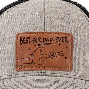 Papa fier de ses enfants - Casquette personnalisée en cuir avec patch chien et chat - Fête des Pères, cadeau pour les propriétaires et les amoureux des animaux