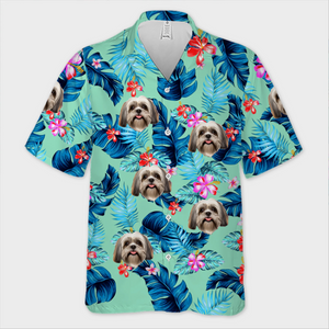 T-shirt hawaïen tropical unisexe personnalisé avec photo « Restez au frais avec mon équipe » pour chien et chat ! Cadeau idéal pour les vacances d'été, les propriétaires d'animaux et les amoureux des animaux.