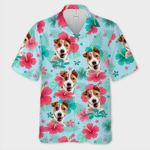 Chemise hawaïenne unisexe avec photo personnalisée - Cadeaux de vacances et de voyage d'été personnalisés pour les amoureux des chiens et des chats, les papas et les mamans de chiens, et les propriétaires de chats - L'été avec mon compagnon à fourrure