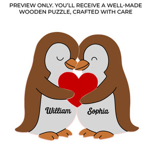 Puzzle en bois en forme de pingouin - Cadeaux d'anniversaire de mariage personnalisés pour mari et femme, lui et elle - Nous sommes ensemble, cadeaux d'anniversaire de couple pour lui et elle