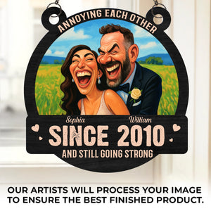 Custom Photo Funny Caricature Window Hanging Suncatcher Ornament - Personalized Anniversary Wedding Gifts For Husband And Wife, Him And Her - Still Going Strong