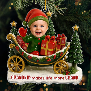 Custom Photo Acrylic Ornament - Personalized Christmas Birthday Gifts For Mom, Grandma - Joy Begins With Grandkids