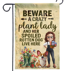 Drapeau personnalisé - Cadeaux de jardin personnalisés pour jardiniers, amoureux des chiens, papas et mamans de chiens - Crazy Plant Lady avec un patron de chien