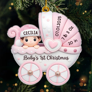 Décoration acrylique personnalisée - Cadeaux de naissance personnalisés pour les nouvelles mamans, les nouveaux papas et les nouveaux parents - Le premier tour de Noël de bébé