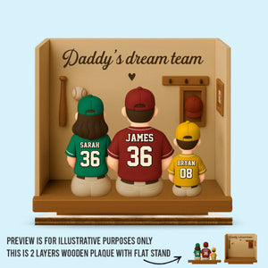 L'équipe des étoiles de papa - Plaque en bois personnalisée à 2 couches avec support plat - Fête des pères, cadeau pour papa, amateurs de sport, joueurs de sport
