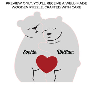 Together, We Make A Beautiful Family - Family Personalized Custom Bear Shaped Wooden Art Puzzle - Wooden Pet Carvings, Wood Sculpture Table Ornaments, Carved Wood Decor - Gift For Family Members