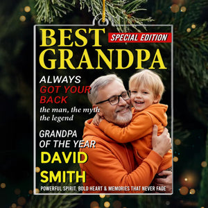 Custom Photo Magazine Acrylic Ornament - Personalized Christmas Birthday Gifts For Grandpa - His Wisdom Warms Our Hearts