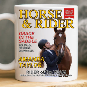 Custom Photo Magazine Mug - Personalized Christmas Birthday Gifts For Men and Women, Horse Lovers - Grace In The Saddle