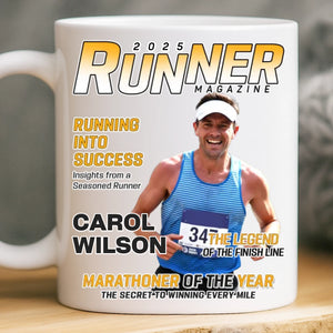 Custom Photo Magazine Mug - Personalized Birthday Running Gifts For Running Lovers, Sports Fans, Sports Lovers - Champions Train Daily
