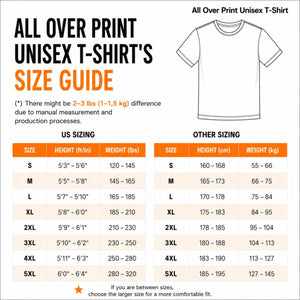 AOP shirt size chart