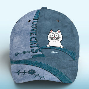 Keep Calm And Love Cats Navy - Casquette personnalisée pour chat, imprimé intégral, classique - Nouveauté, cadeau pour propriétaires et amoureux des animaux