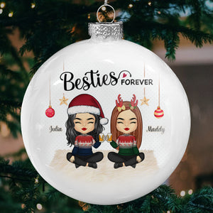 Besties Forever - Boule plate blanche personnalisée Bestie - Cadeau de Noël pour meilleures amies, meilleures amies, sœurs