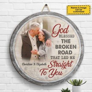 God Let Me Meet You - Personalized Shaped Wood Sign - Upload Image, Gift For Couples, Husband Wife