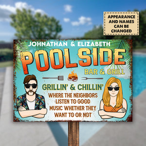 Bar et grill au bord de la piscine pour couples - Plaque métallique personnalisée - Cadeau pour couples, mari et femme