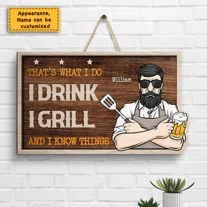 Papa boit papa grill - Panneau en bois personnalisé - Cadeau pour papa