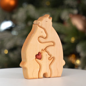 Unis, nous sommes forts - Puzzle en bois en forme d'ours familial - Sculptures d'animaux en bois, ornements de table en bois sculpté, décoration en bois sculpté - Cadeau pour les membres de la famille