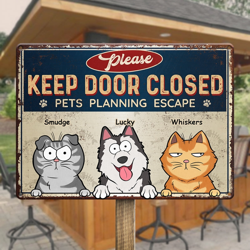 Animaux de compagnie en évasion - Plaque en métal personnalisée pour chien et chat - Cadeau pour propriétaires et amoureux des animaux