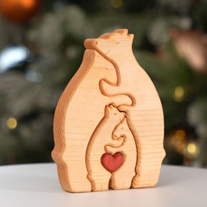 Unis, nous sommes forts - Puzzle en bois en forme d'ours familial - Sculptures d'animaux en bois, ornements de table en bois sculpté, décoration en bois sculpté - Cadeau pour les membres de la famille