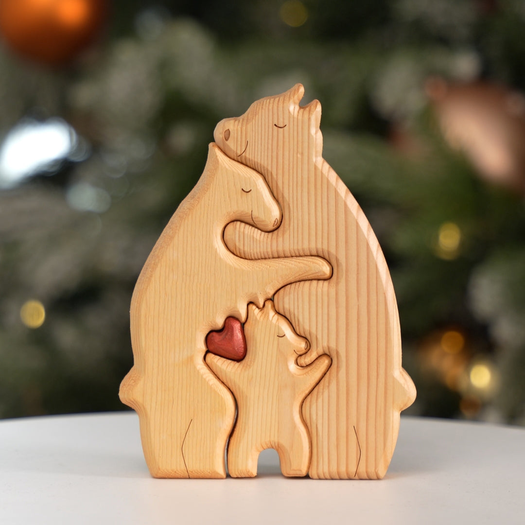 Unis, nous sommes forts - Puzzle en bois en forme d'ours familial - Sculptures d'animaux en bois, ornements de table en bois sculpté, décoration en bois sculpté - Cadeau pour les membres de la famille