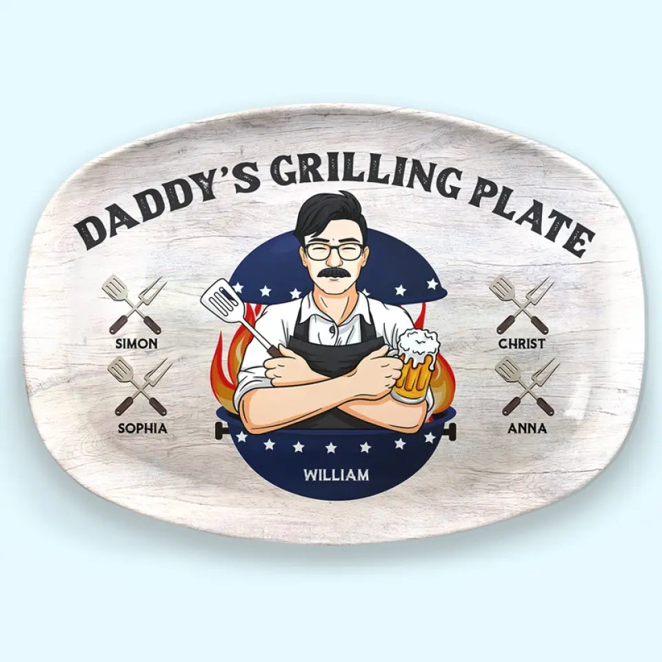 Assiette à griller pour papa - Plateau personnalisé pour la famille - Fête des pères, cadeau pour papa, grand-père