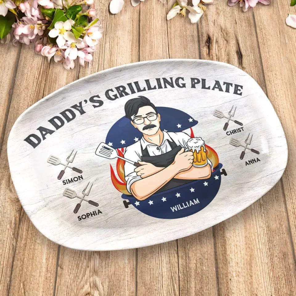 Assiette à griller pour papa - Plateau personnalisé pour la famille - Fête des pères, cadeau pour papa, grand-père