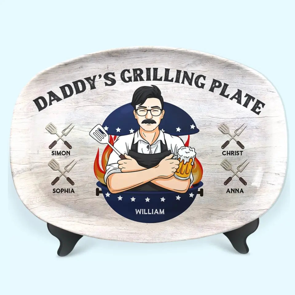 Assiette à griller pour papa - Plateau personnalisé pour la famille - Fête des pères, cadeau pour papa, grand-père