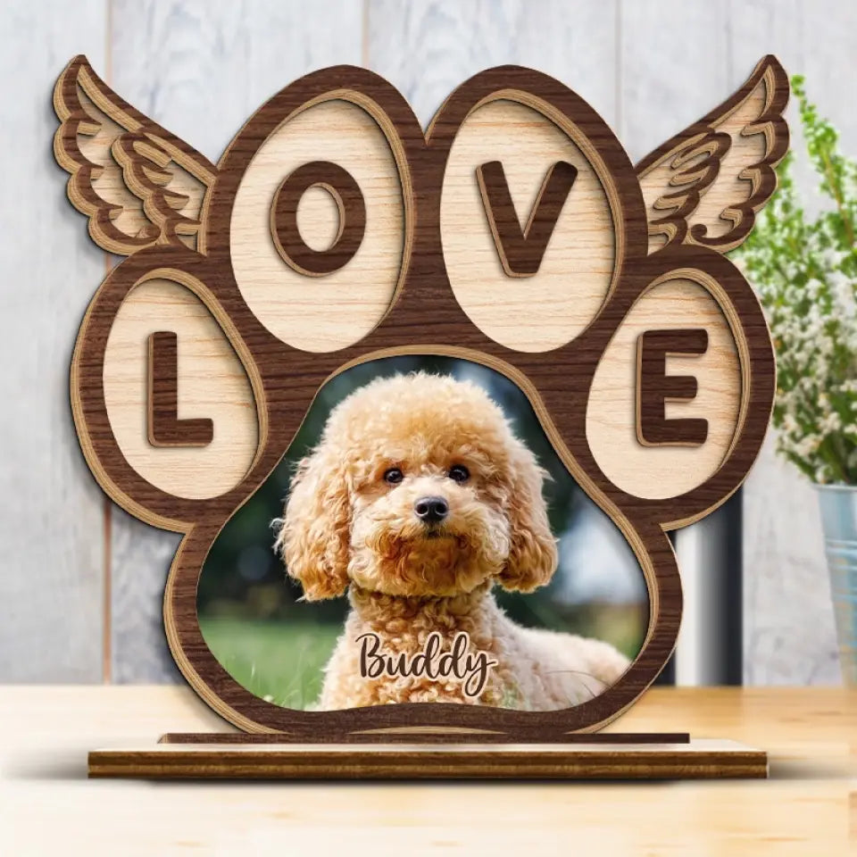 Photo personnalisée « Mon amour pour toi est éternel » – Plaque commémorative en bois personnalisée à 2 couches avec support plat – Cadeau de pendaison de crémaillère pour propriétaires et amoureux des animaux