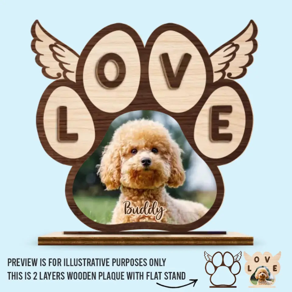 Photo personnalisée « Mon amour pour toi est éternel » – Plaque commémorative en bois personnalisée à 2 couches avec support plat – Cadeau de pendaison de crémaillère pour propriétaires et amoureux des animaux